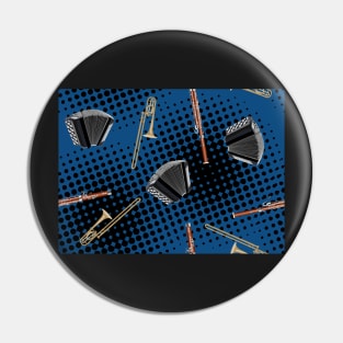 Trombone, bassoon and accordion on black / classic blue - Pantone Color of the Year 2020 Pin