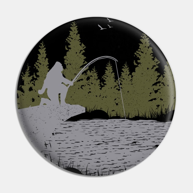 Bigfoot Fishing Gifts Pin by Tesszero