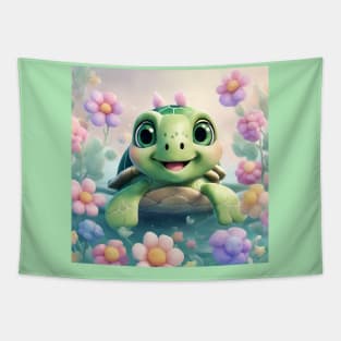 3D Turtle Princess in Pastel Wonderland Tapestry