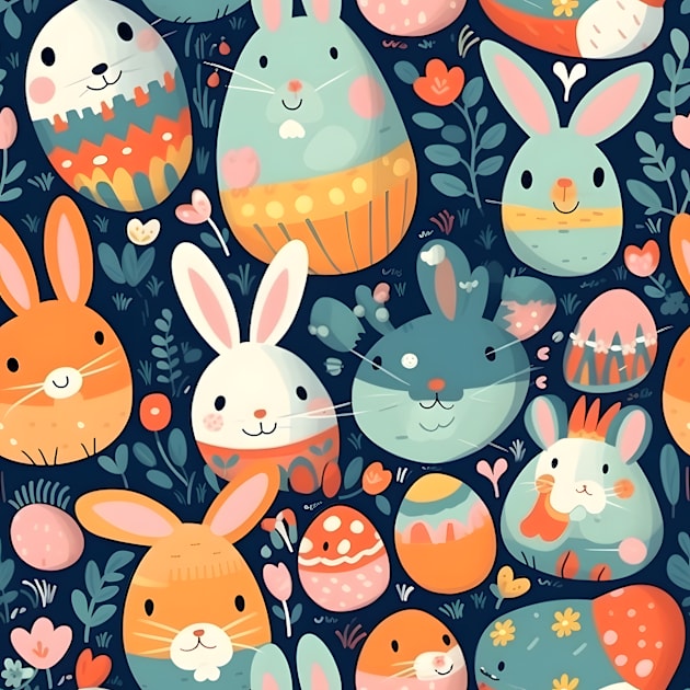 Hop into Easter with a Cool and Colorful Bunny and Egg Pattern Kids T-Shirt by MLArtifex