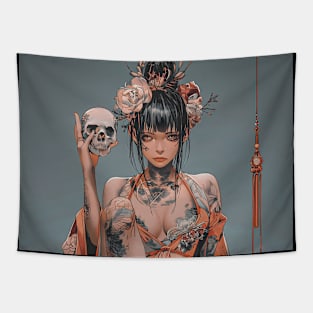 Geisha and skull 6607 Tapestry