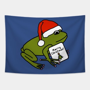 Cute Frog Says Merry Christmas Tapestry