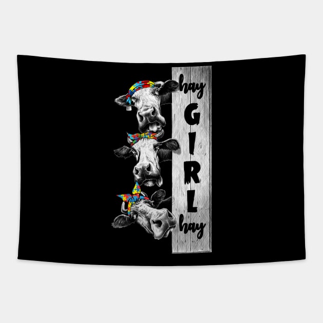 Hay Girl Autism Funny Cow Tapestry by Danielsmfbb
