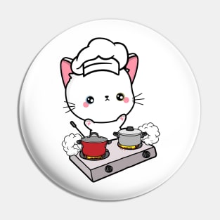 Funny White Cat is cooking Pin