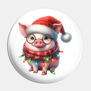 Pig Wrapped In Christmas Lights Pin