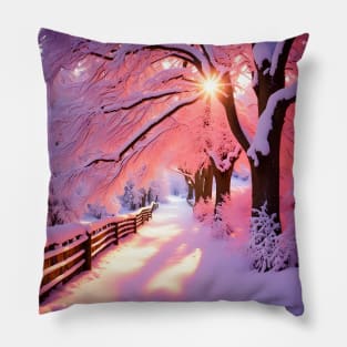 Hush, A Pink And Lavender Snowscape Pillow