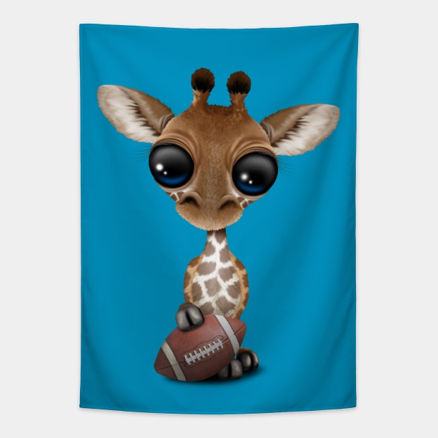 Cute Baby Giraffe Playing With Football Tapestry by jeffbartels