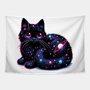 Kawaii Cosmic Cat in Stars Tapestry