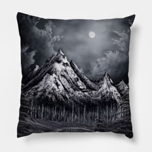 Black and White Winter Mountain Landscape Pillow