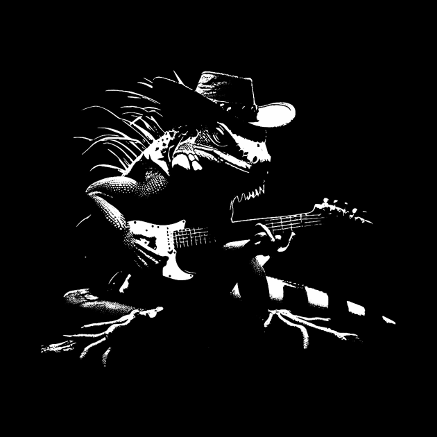 Iguana Playing Bass Guitar Shirt Men Animal Playing Guitar by Neldy