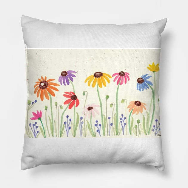 Colorful Wildflowers Pillow by SunnyPainter