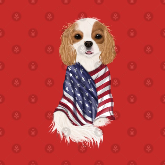 USA American Flag, Blenheim Cavalier King Charles Spaniel by Cavalier Gifts