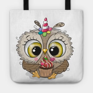 Cute owl with cupcake Tote