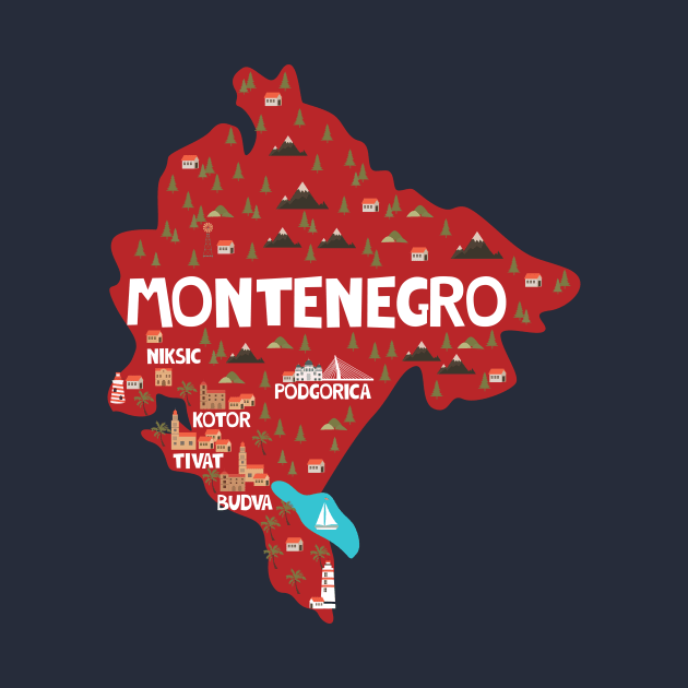 Montenegro Illustrated Map by JunkyDotCom