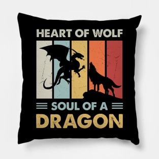 Heart Of Wolf Soul Of A Dragon Pillow