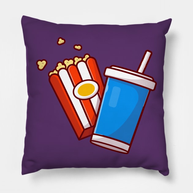 Popcorn And Soda Cartoon Vector Icon Illustration Pillow by Catalyst Labs