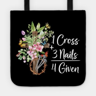 1 Cross 3 Nails Forgiven Christian Easter Gift Tote