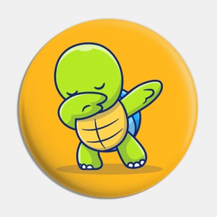 Cute Turtle Dabbing Cartoon Illustration Pin