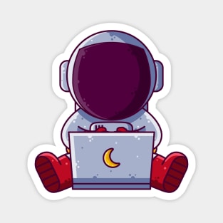 Cute Astronaut Working with Laptop Cartoon Magnet