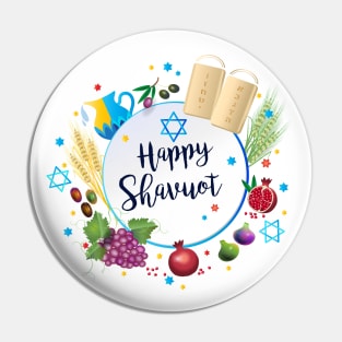 Happy Shavuot - Jewish Holiday greeting card, torah, traditional seven species Pin