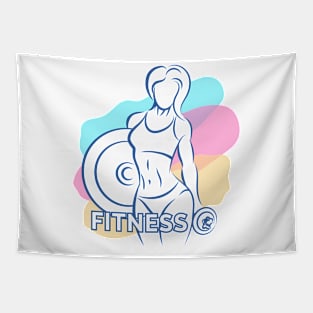 Colored Fitness Emblem with Athletic Woman Tapestry