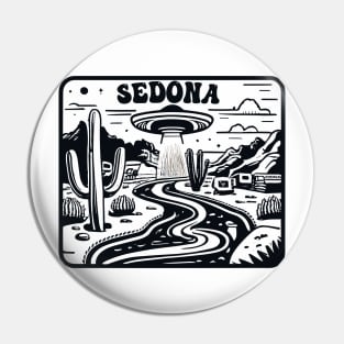 Vintage Retro Sedona UFO Art - Nostalgic Extraterrestrial Illustration Pin