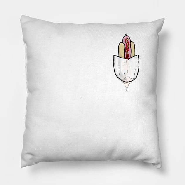 Pocket hotdog! - cartoon tattoo style Pillow by DopamineDumpster