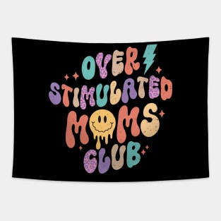 Overstimulated Moms Club groovy retro distressed design Tapestry