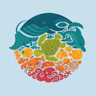 Marine Kaleidoscope: Colorful Underwater Circle T-Shirt