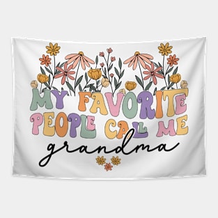 Retro Groovy My Favorite People Call Me Grandma Floral Tapestry