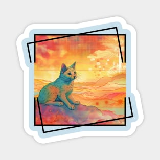 Summertime Cat Enjoying Outside For Summer Solstice With Colorful Background With Nature Scene With Cat Being Cute For Pet Owner Who Loves Magnet