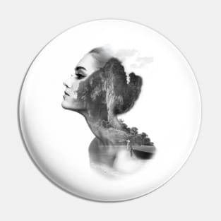 Double exposure - beautiful girl model + sea Pin