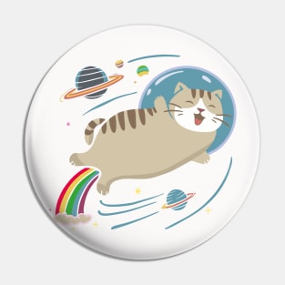 Rainbow-Powered Space Adventure with a Happy Meowgical Cat Pin