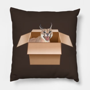 Caracal Cat Peeping from Cardboard Box Pillow