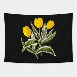 Variegated yellow Tulips - botanical illustration Tapestry