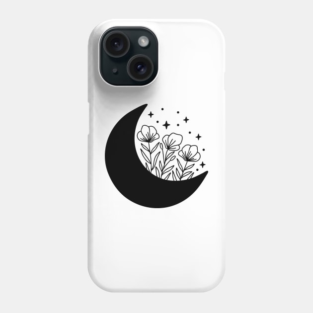 Moon with Flowers Phone Case by Designs by Katie Leigh