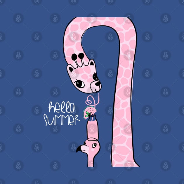 Pink giraffe flamingo illustration by Mako Design 