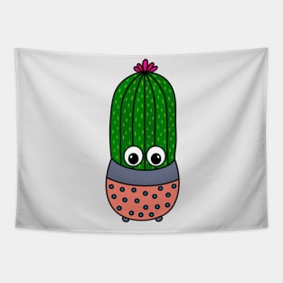 Cute Cactus Design #347: Potted Saguaro Cactus With A Cute Flower Tapestry