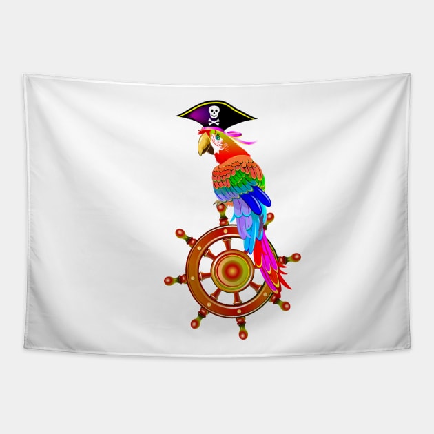 Parrot in a pirate hat Tapestry by Artist Natalja Cernecka