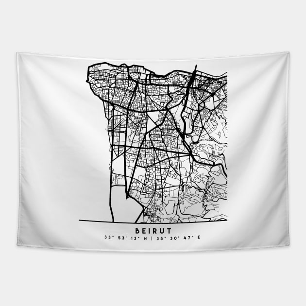 BEIRUT LEBANON BLACK CITY STREET MAP ART Tapestry by deificusArt