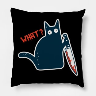 Funny Crazy Halloween Cat with Knife - What a Meow-nster! Pillow