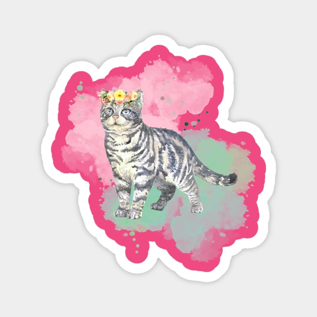 Pretty floral watercolor cat design Magnet by Katebi Designs