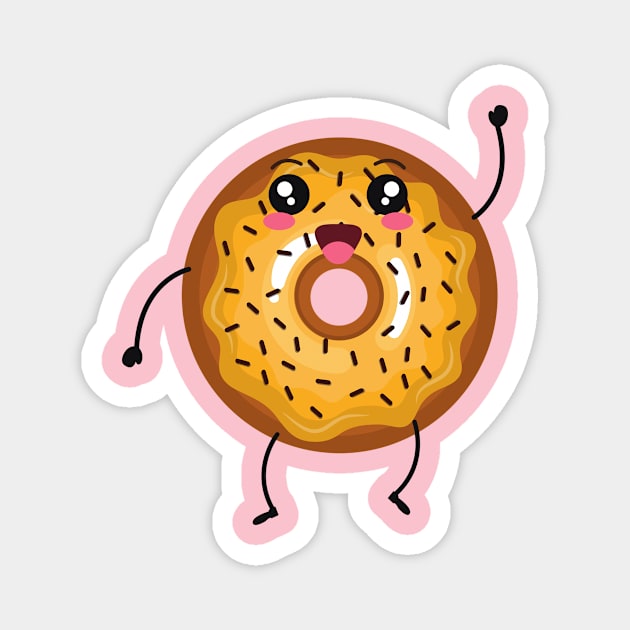 Smiling friendly Cartoon Donut Magnet by InkyArt