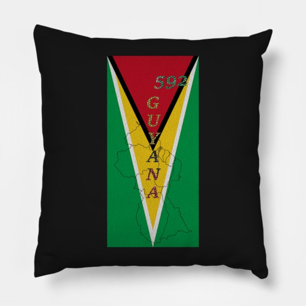 Guyana Flag Design with Phone Area Code and Map Outline Pillow by Soca-Mode