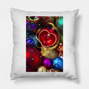 Red Heart Christmas Ornament With Ribbon Pillow