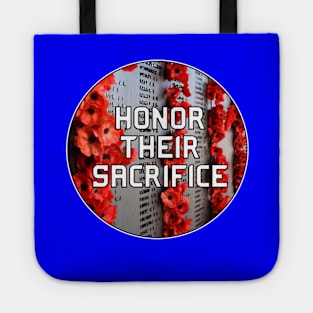 Honor Their Sacrifice Memorial with Red Poppy Flowers Pocket Version (MD23Mrl006c) Tote