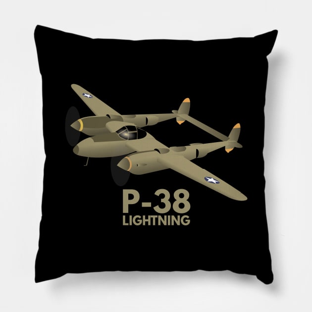 WW2 P-38 Lightning Airplane Pillow by NorseTech