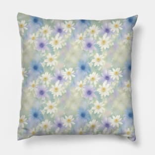 Watercolor White Daisy And Violet Background Pillow