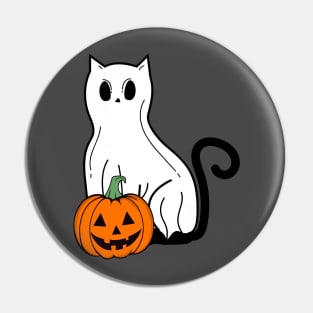 Funny Black Cat Ghost Pumpkin Spooky Vibes Halloween Party Costume Pin