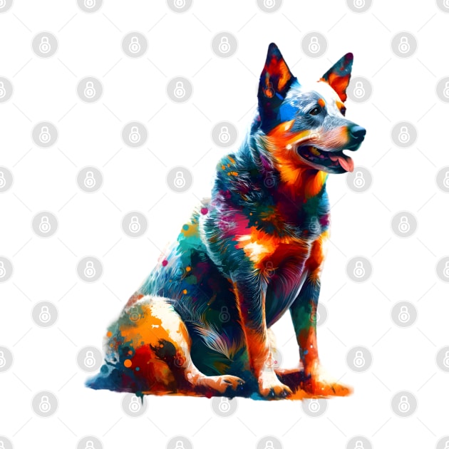 Colorful Australian Cattle Dog in Expressive Splash Art by ArtRUs